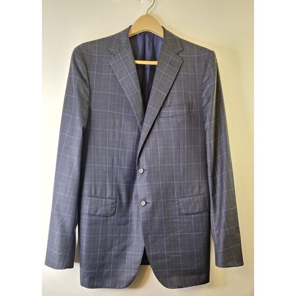 SARTORIA PARTENOPEA NAPOLI Men's 54L Sport Coat Blazer Wool Navy Check Business - Picture 1 of 16